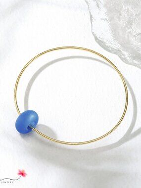Blue Sea Glass Bangle Bracelet